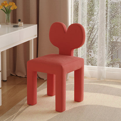Contemporary Creative Sherpa Fabric & Velvet Fabric Iron Frame Heart-Back Cute Vanity Stool With Backrest For Bedroom