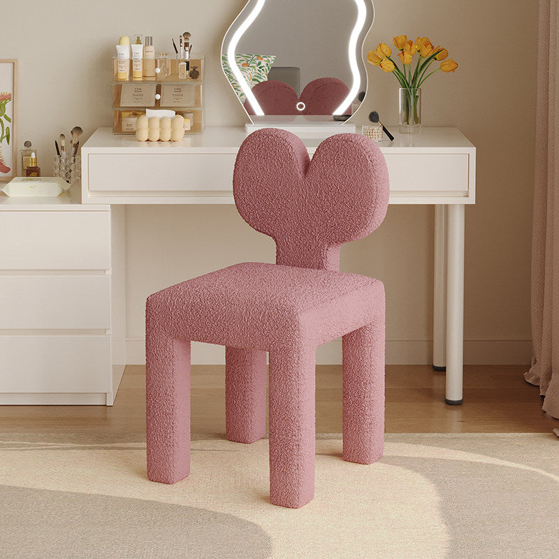 Contemporary Creative Sherpa Fabric & Velvet Fabric Iron Frame Heart-Back Cute Vanity Stool With Backrest For Bedroom
