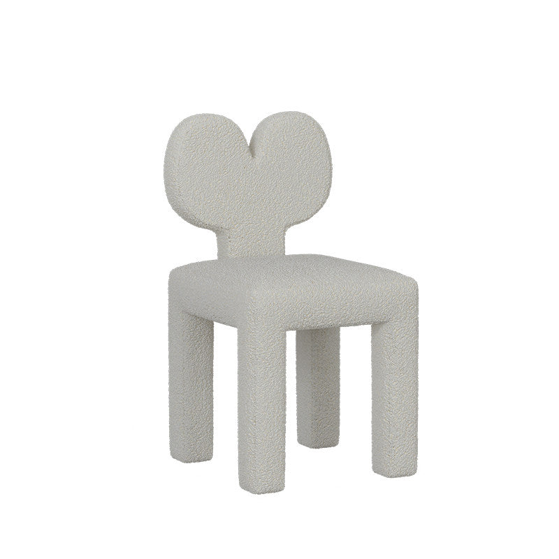 Contemporary Creative Sherpa Fabric & Velvet Fabric Iron Frame Heart-Back Cute Vanity Stool With Backrest For Bedroom
