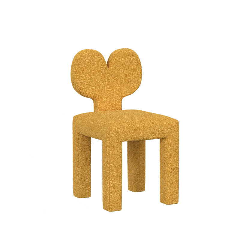 Contemporary Creative Sherpa Fabric & Velvet Fabric Iron Frame Heart-Back Cute Vanity Stool With Backrest For Bedroom