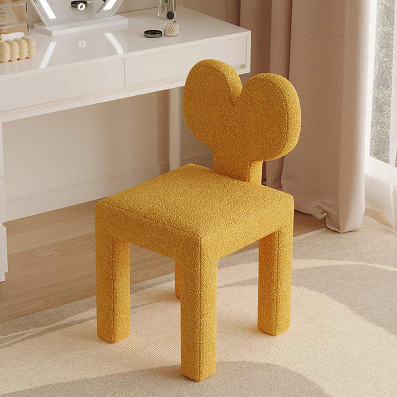 Contemporary Creative Sherpa Fabric & Velvet Fabric Iron Frame Heart-Back Cute Vanity Stool With Backrest For Bedroom