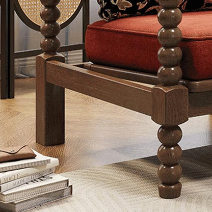 Traditional French Solid Wood Fabric Linen Upholstered Accent Chair With Backrest & Armrests For Living Room