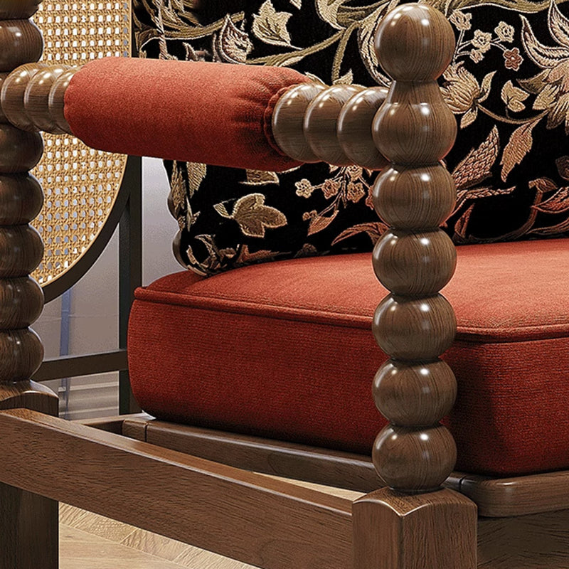 Traditional French Solid Wood Fabric Linen Upholstered Accent Chair With Backrest & Armrests For Living Room