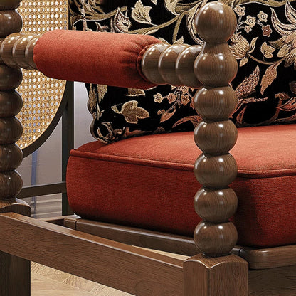 Traditional French Solid Wood Fabric Linen Upholstered Accent Chair With Backrest & Armrests For Living Room