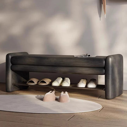 Modern Luxury Cat Scratch Leather Plywood Metal Rounded Rectangular Shoe Bench With Storage For Entryway