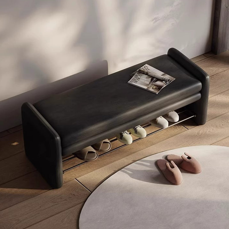 Modern Luxury Cat Scratch Leather Plywood Metal Rounded Rectangular Shoe Bench With Storage For Entryway