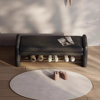 Modern Luxury Cat Scratch Leather Plywood Metal Rounded Rectangular Shoe Bench With Storage For Entryway