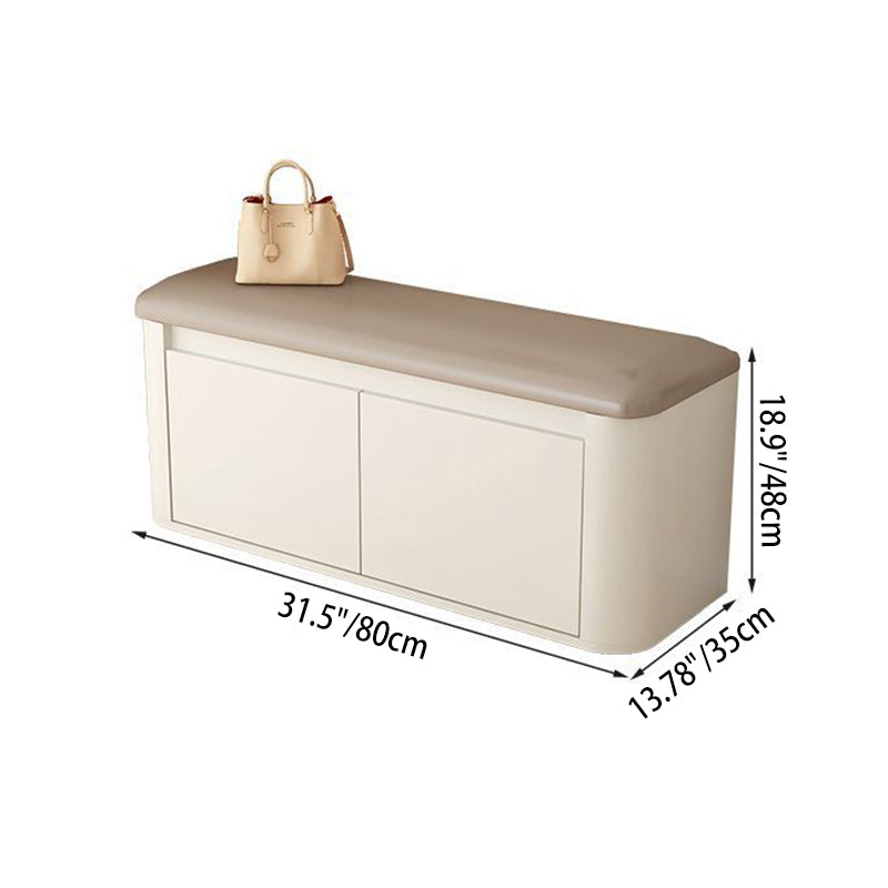 Contemporary Nordic Eco Board & Faux Leather Rounded Rectangular Shoe Bench With 3-Tier Storage For Entryway