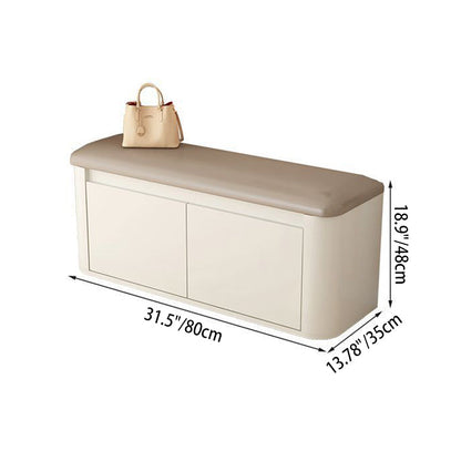 Contemporary Nordic Eco Board & Faux Leather Rounded Rectangular Shoe Bench With 3-Tier Storage For Entryway