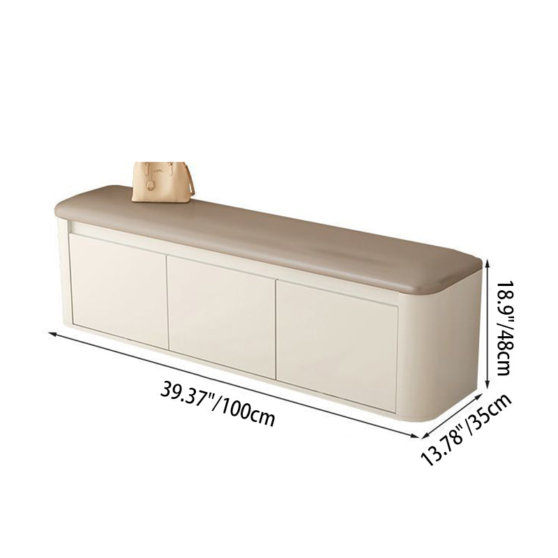 Contemporary Nordic Eco Board & Faux Leather Rounded Rectangular Shoe Bench With 3-Tier Storage For Entryway