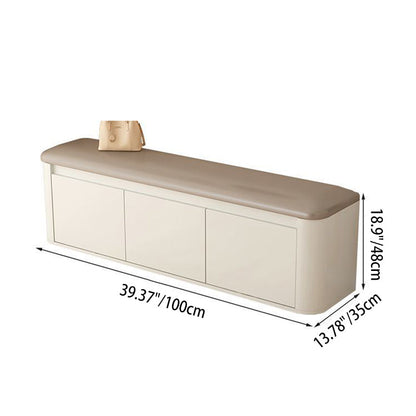 Contemporary Nordic Eco Board & Faux Leather Rounded Rectangular Shoe Bench With 3-Tier Storage For Entryway
