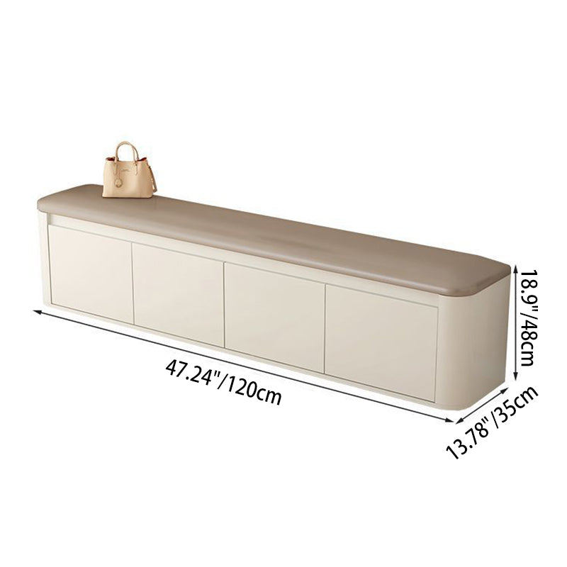 Contemporary Nordic Eco Board & Faux Leather Rounded Rectangular Shoe Bench With 3-Tier Storage For Entryway