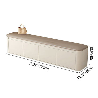 Contemporary Nordic Eco Board & Faux Leather Rounded Rectangular Shoe Bench With 3-Tier Storage For Entryway