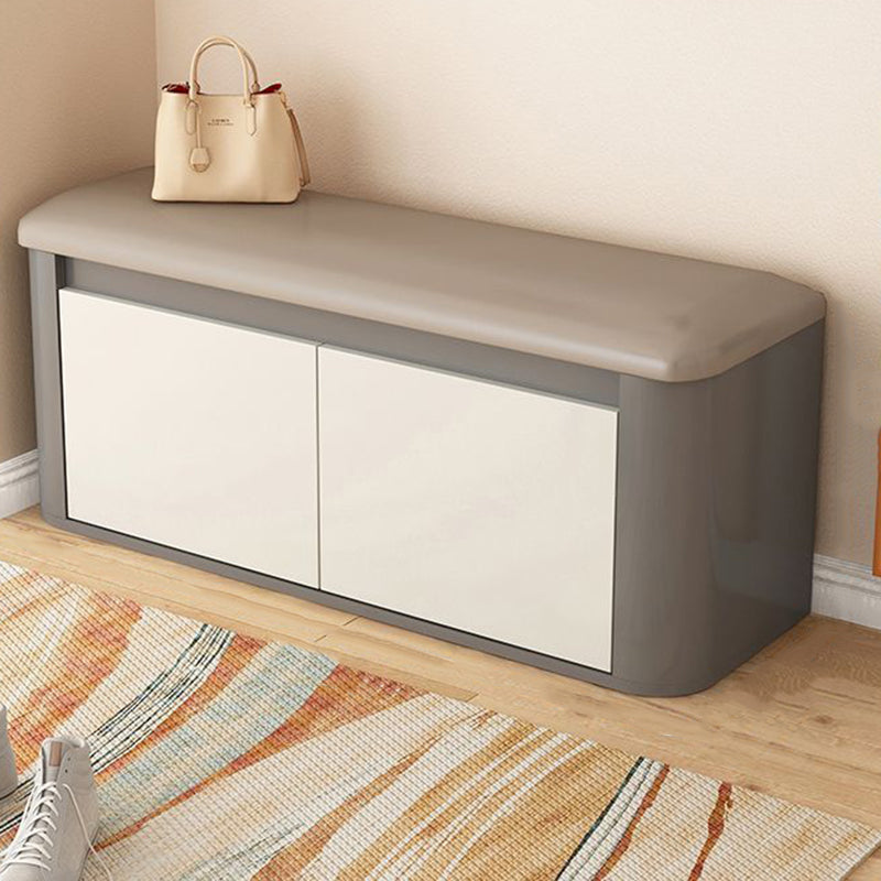 Contemporary Nordic Eco Board & Faux Leather Rounded Rectangular Shoe Bench With 3-Tier Storage For Entryway