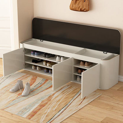 Contemporary Nordic Eco Board & Faux Leather Rounded Rectangular Shoe Bench With 3-Tier Storage For Entryway
