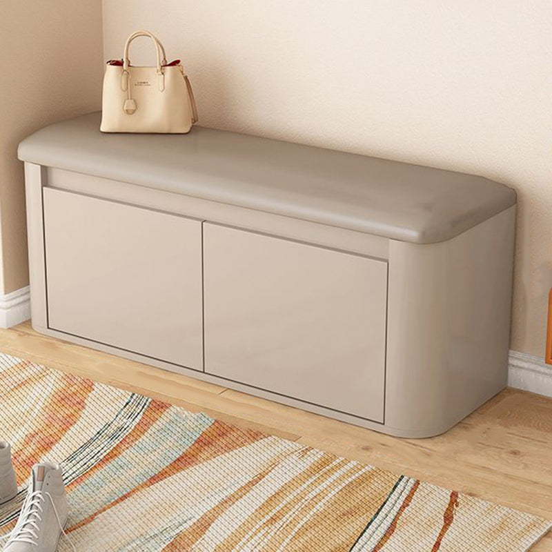 Contemporary Nordic Eco Board & Faux Leather Rounded Rectangular Shoe Bench With 3-Tier Storage For Entryway