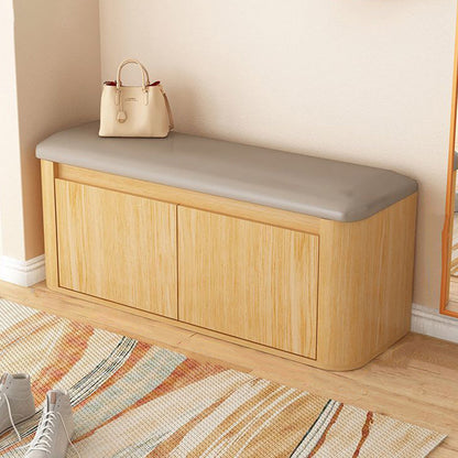 Contemporary Nordic Eco Board & Faux Leather Rounded Rectangular Shoe Bench With 3-Tier Storage For Entryway