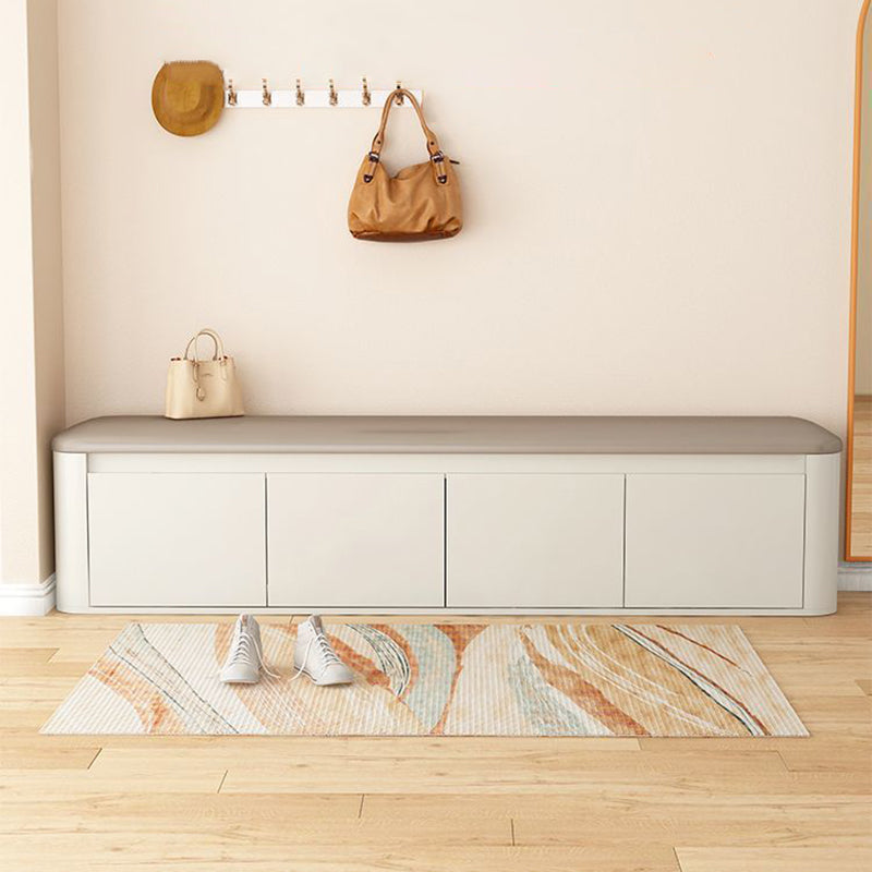 Contemporary Nordic Eco Board & Faux Leather Rounded Rectangular Shoe Bench With 3-Tier Storage For Entryway