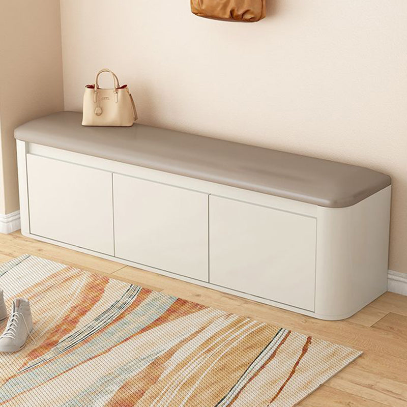 Contemporary Nordic Eco Board & Faux Leather Rounded Rectangular Shoe Bench With 3-Tier Storage For Entryway