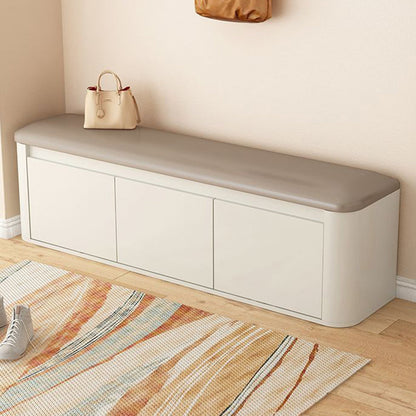 Contemporary Nordic Eco Board & Faux Leather Rounded Rectangular Shoe Bench With 3-Tier Storage For Entryway