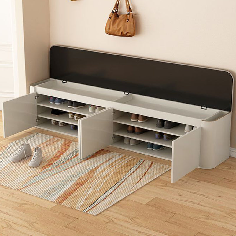 Contemporary Nordic Eco Board & Faux Leather Rounded Rectangular Shoe Bench With 3-Tier Storage For Entryway