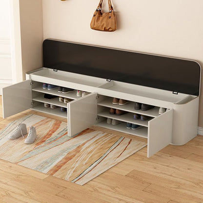 Contemporary Nordic Eco Board & Faux Leather Rounded Rectangular Shoe Bench With 3-Tier Storage For Entryway