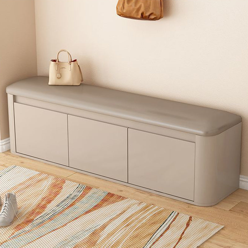 Contemporary Nordic Eco Board & Faux Leather Rounded Rectangular Shoe Bench With 3-Tier Storage For Entryway