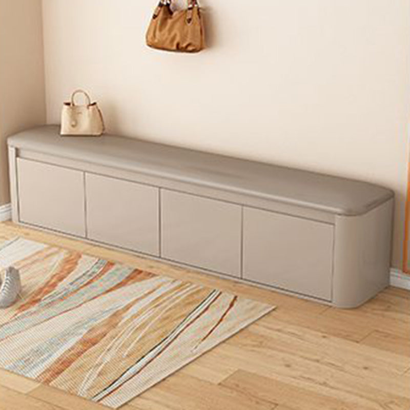 Contemporary Nordic Eco Board & Faux Leather Rounded Rectangular Shoe Bench With 3-Tier Storage For Entryway