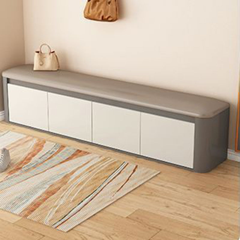 Contemporary Nordic Eco Board & Faux Leather Rounded Rectangular Shoe Bench With 3-Tier Storage For Entryway