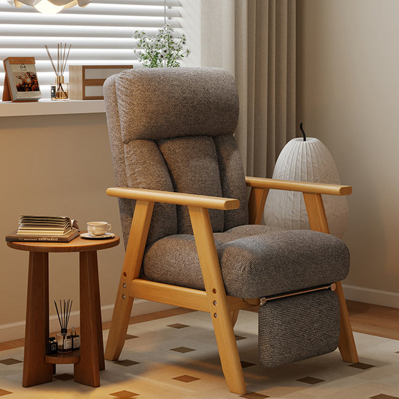 Contemporary Nordic Solid Wood & Chenille Metal Lounge Chair With Adjustable Backrest And Armrests For Living Room & Bedroom