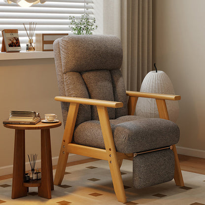 Contemporary Nordic Solid Wood & Chenille Metal Lounge Chair With Adjustable Backrest And Armrests For Living Room & Bedroom