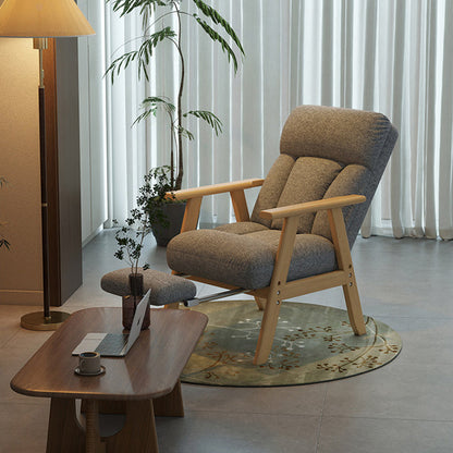 Contemporary Nordic Solid Wood & Chenille Metal Lounge Chair With Adjustable Backrest And Armrests For Living Room & Bedroom