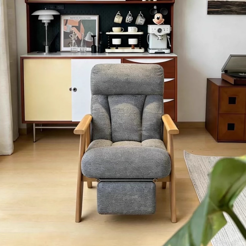 Contemporary Nordic Solid Wood & Chenille Metal Lounge Chair With Adjustable Backrest And Armrests For Living Room & Bedroom