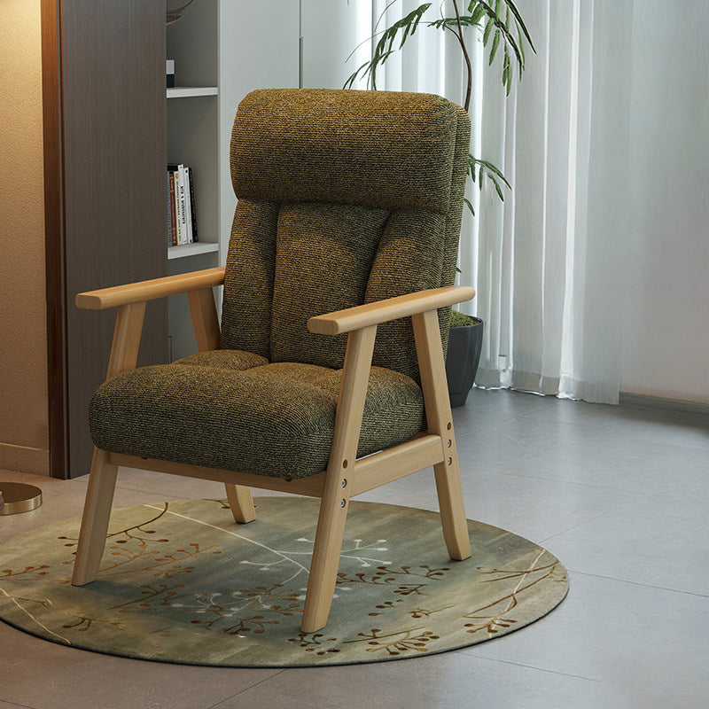 Contemporary Nordic Solid Wood & Chenille Metal Lounge Chair With Adjustable Backrest And Armrests For Living Room & Bedroom
