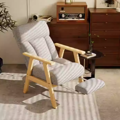 Contemporary Nordic Solid Wood & Chenille Metal Lounge Chair With Adjustable Backrest And Armrests For Living Room & Bedroom