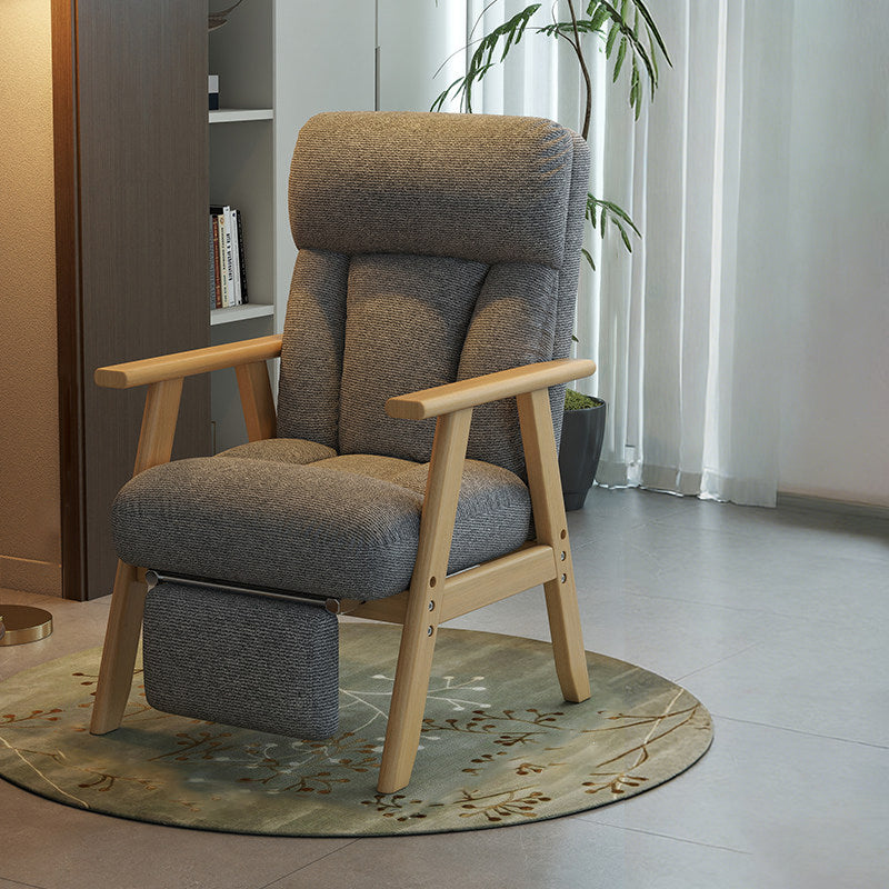 Contemporary Nordic Solid Wood & Chenille Metal Lounge Chair With Adjustable Backrest And Armrests For Living Room & Bedroom