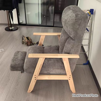 Contemporary Nordic Solid Wood & Chenille Metal Lounge Chair With Adjustable Backrest And Armrests For Living Room & Bedroom