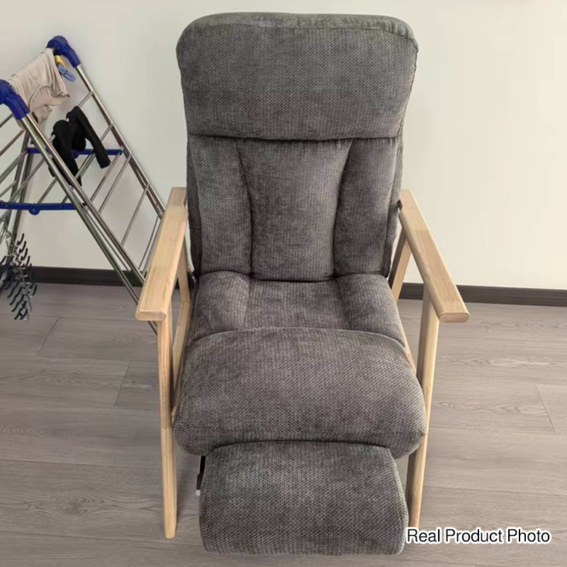 Contemporary Nordic Solid Wood & Chenille Metal Lounge Chair With Adjustable Backrest And Armrests For Living Room & Bedroom