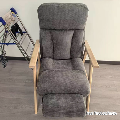 Contemporary Nordic Solid Wood & Chenille Metal Lounge Chair With Adjustable Backrest And Armrests For Living Room & Bedroom