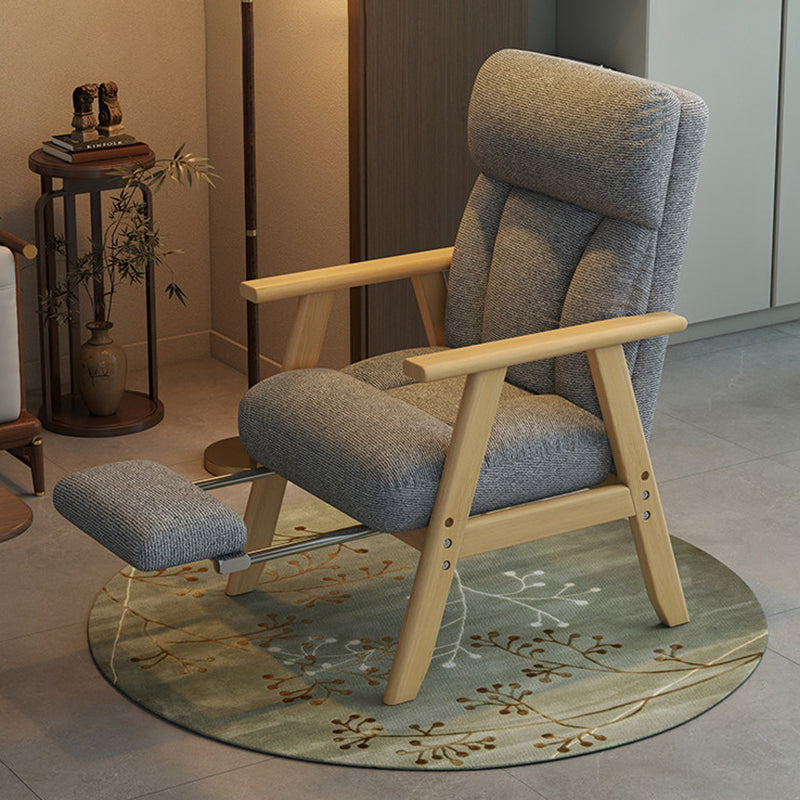 Contemporary Nordic Solid Wood & Chenille Metal Lounge Chair With Adjustable Backrest And Armrests For Living Room & Bedroom