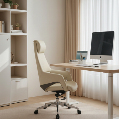 Modern Luxury Ergonomic Executive Office Chair - Adjustable Height Swivel Leather Plywood Metal Desk Chair With Wheels, Reclining Function & Aluminum Base