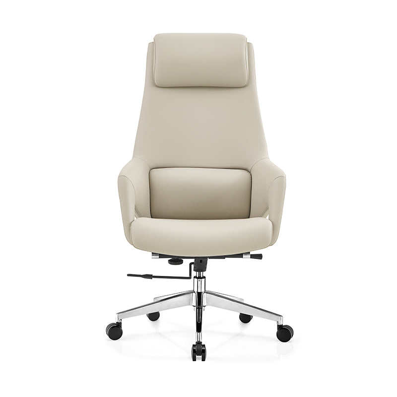 Modern Luxury Ergonomic Executive Office Chair - Adjustable Height Swivel Leather Plywood Metal Desk Chair With Wheels, Reclining Function & Aluminum Base
