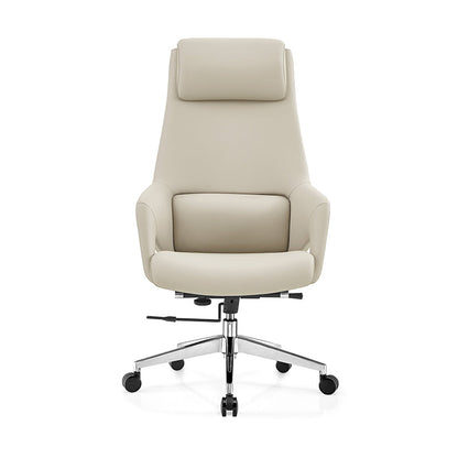 Modern Luxury Ergonomic Executive Office Chair - Adjustable Height Swivel Leather Plywood Metal Desk Chair With Wheels, Reclining Function & Aluminum Base