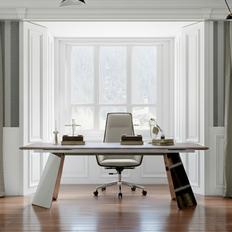 Modern Luxury Ergonomic Executive Chair - Leather Plywood Metal Office High Back Desk Chair With Adjustable Height, Swivel Wheels & Reclining Function