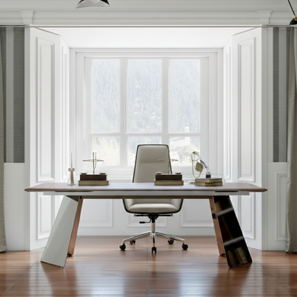 Modern Luxury Ergonomic Executive Chair - Leather Plywood Metal Office High Back Desk Chair With Adjustable Height, Swivel Wheels & Reclining Function