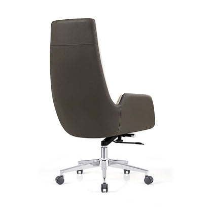 Modern Luxury Ergonomic Executive Chair - Leather Plywood Metal Office High Back Desk Chair With Adjustable Height, Swivel Wheels & Reclining Function