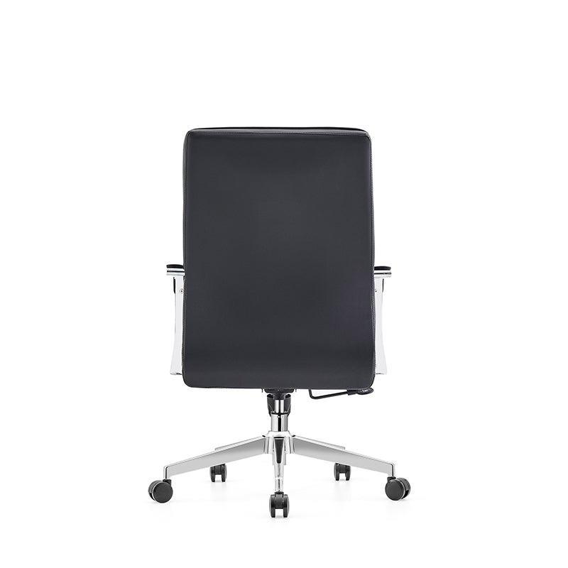 Modern Minimalist Ergonomic Mid-Back Office Chair - Adjustable Height Swivel Leather Plywood Metal Desk Chair With Wheels And Reclining Function