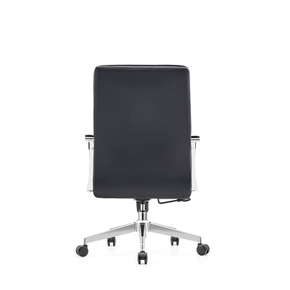 Modern Minimalist Ergonomic Mid-Back Office Chair - Adjustable Height Swivel Leather Plywood Metal Desk Chair With Wheels And Reclining Function