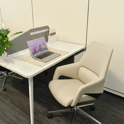 Contemporary Nordic Mid-Back Leather Plywood Metal Office Chair - Ergonomic Executive Desk Chair With Adjustable Height, Swivel Wheels & Reclining Function