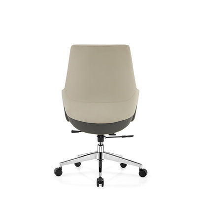 Contemporary Nordic Mid-Back Leather Plywood Metal Office Chair - Ergonomic Executive Desk Chair With Adjustable Height, Swivel Wheels & Reclining Function
